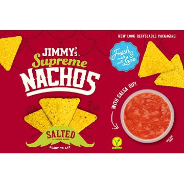 Foto van Jimmy's nacho to go salted nachos with salsa dip bij jumbo