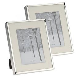 Foto van Set van 2x stuks fotolijstje/fotoframe 20 x 25 cm met zilver metalen rand - fotolijsten