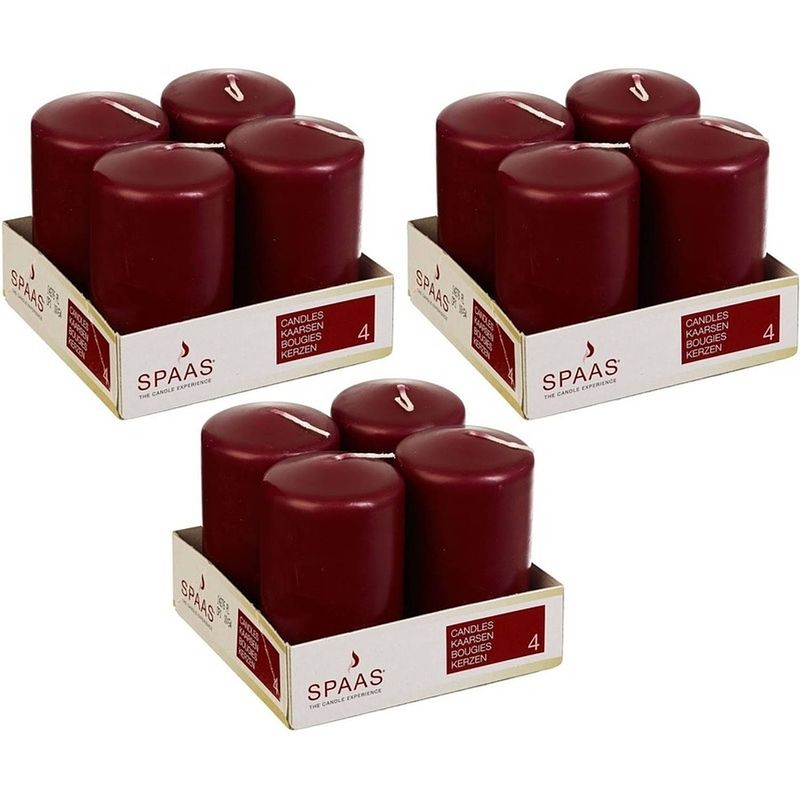 Foto van 12x kaarsen bordeaux rood 5 x 8 cm 12 branduren sfeerkaarsen - stompkaarsen