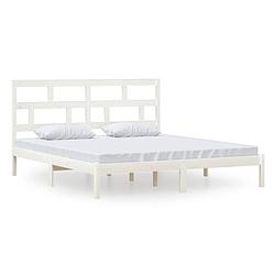 Foto van The living store bedframe - grenenhout - 180 x 200 cm - wit - montage vereist