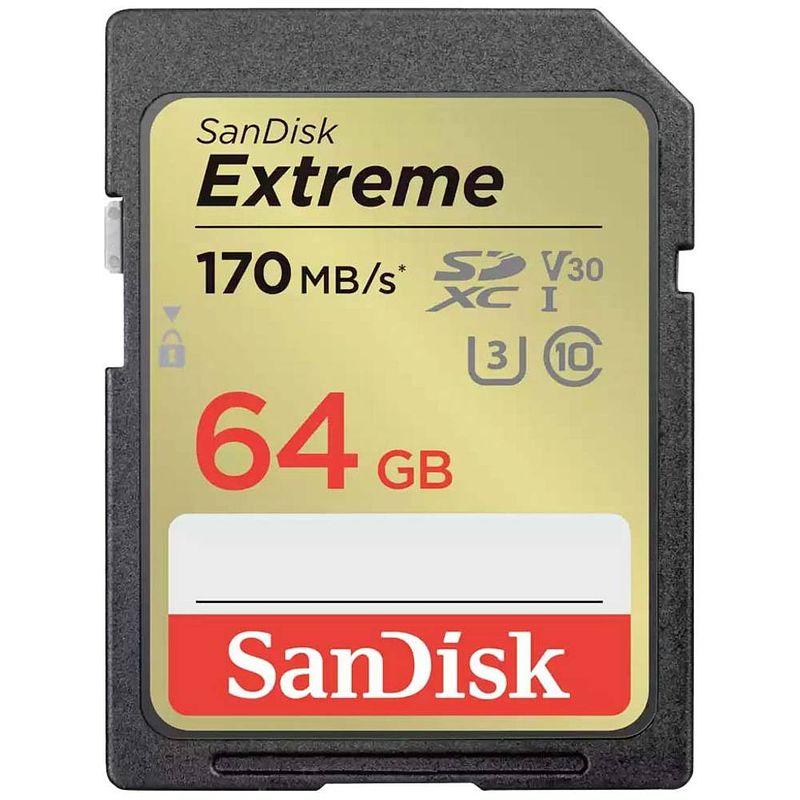 Foto van Sandisk extreme sdxc-kaart 64 gb class 10 uhs-i schokbestendig, waterdicht