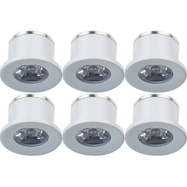 Foto van Led veranda spot verlichting 6 pack - 1w - warm wit 3000k - inbouw - rond - mat wit - aluminium - ø31mm