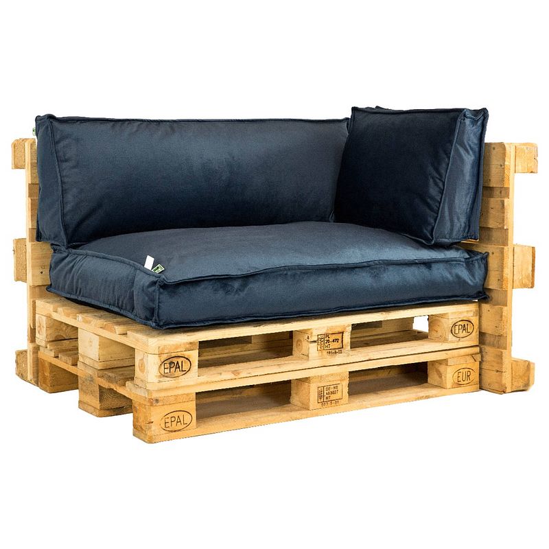 Foto van 2l home & garden palletkussenset velvet donkerblauw - 3 delig