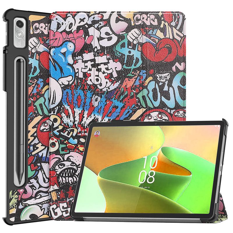 Foto van Basey lenovo tab p11 pro (2e gen) hoesje kunstleer hoes case cover - graffity