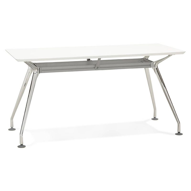 Foto van 24designs bureau stuart - l150 x b70 x h76 cm - wit mdf bureaublad - chromen onderstel