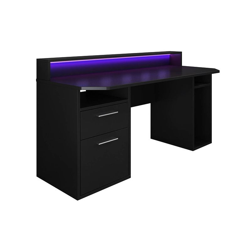 Foto van Meubella bureau tamara 3 - zwart - 160 cm - met led