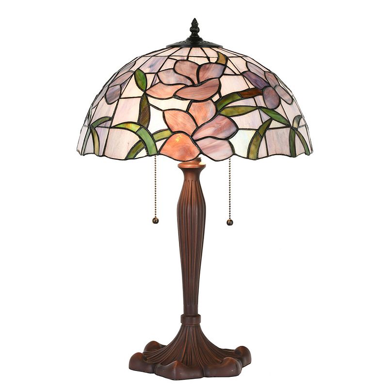 Foto van Lumilamp tiffany tafellamp ø 40x60 cm roze glas kunststof rond bloemen tiffany bureaulamp tiffany lampen glas in lood