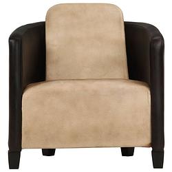 Foto van The living store fauteuil mangohout - echt leer - 66 x 70 x 67 cm - tan/zwart