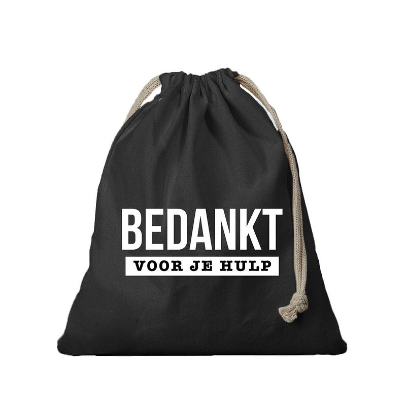 Foto van 1x canvas cadeautasje bedankt voor hulp zwart met koord 25 x 30 cm - cadeauverpakking feest