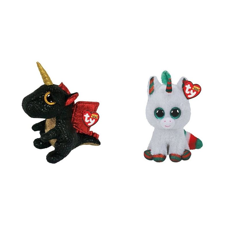 Foto van Ty - knuffel - beanie boo's - grindal dragon & christmas unicorn