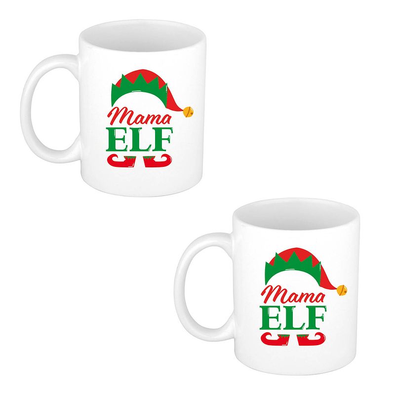 Foto van 4x stuks mama elf koffiemok / theebeker kerstcadeau moeder 300 ml - bekers