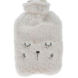 Foto van Warmwaterkruik 2 liter met zachte fleece hoes kat creme wit - kruiken