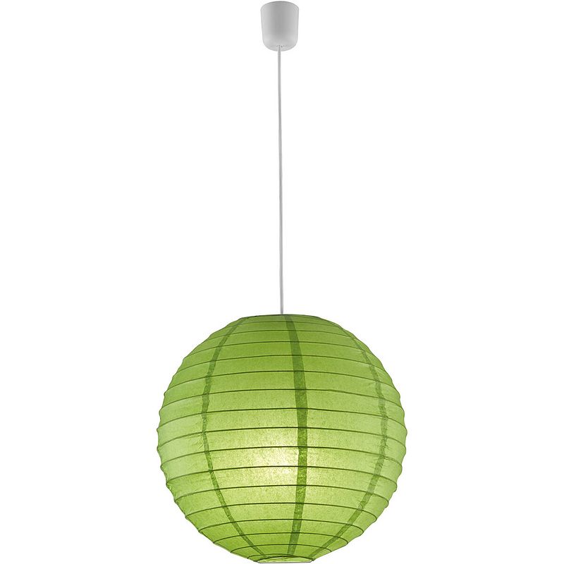 Foto van Led hanglamp - hangverlichting - trion ponton - e27 fitting - rond - mat groen - papier