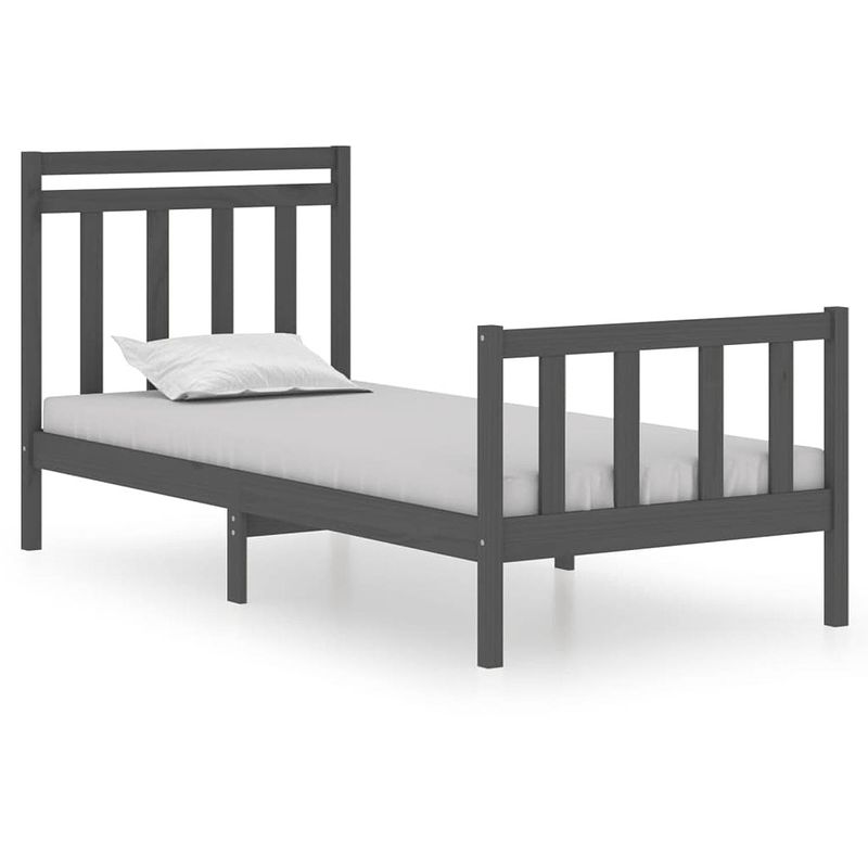 Foto van Vidaxl bedframe massief hout grijs 75x190 cm 2ft6 small single