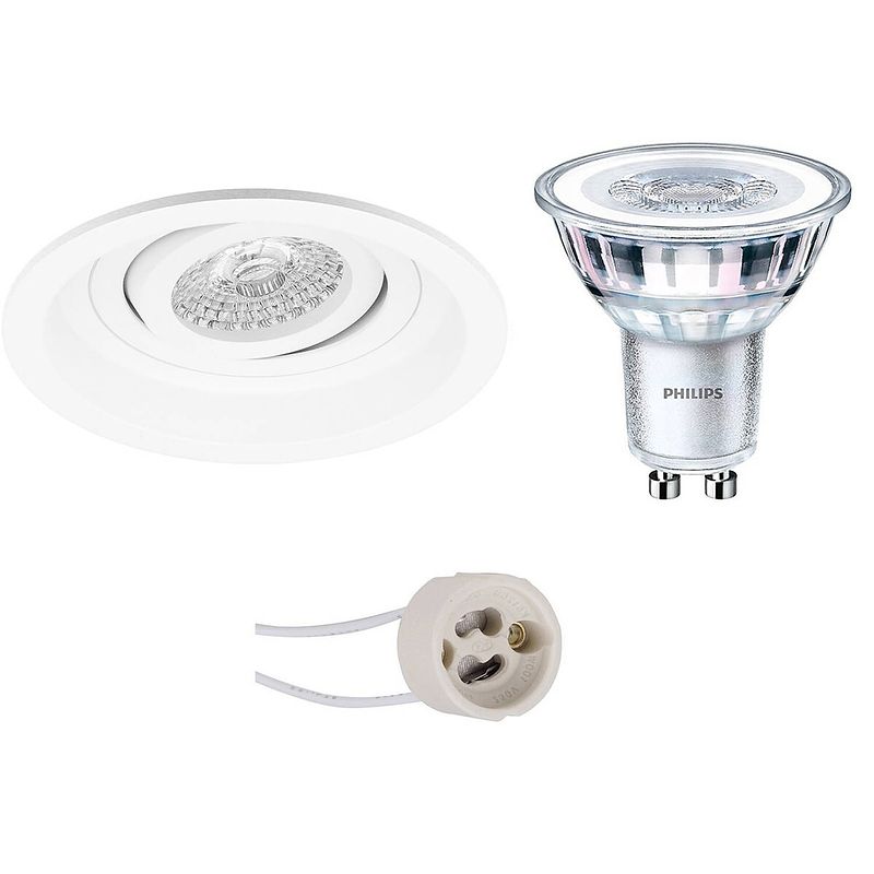 Foto van Led spot set - pragmi domy pro - gu10 fitting - inbouw rond - mat wit - verdiept - kantelbaar - ø105mm - philips -