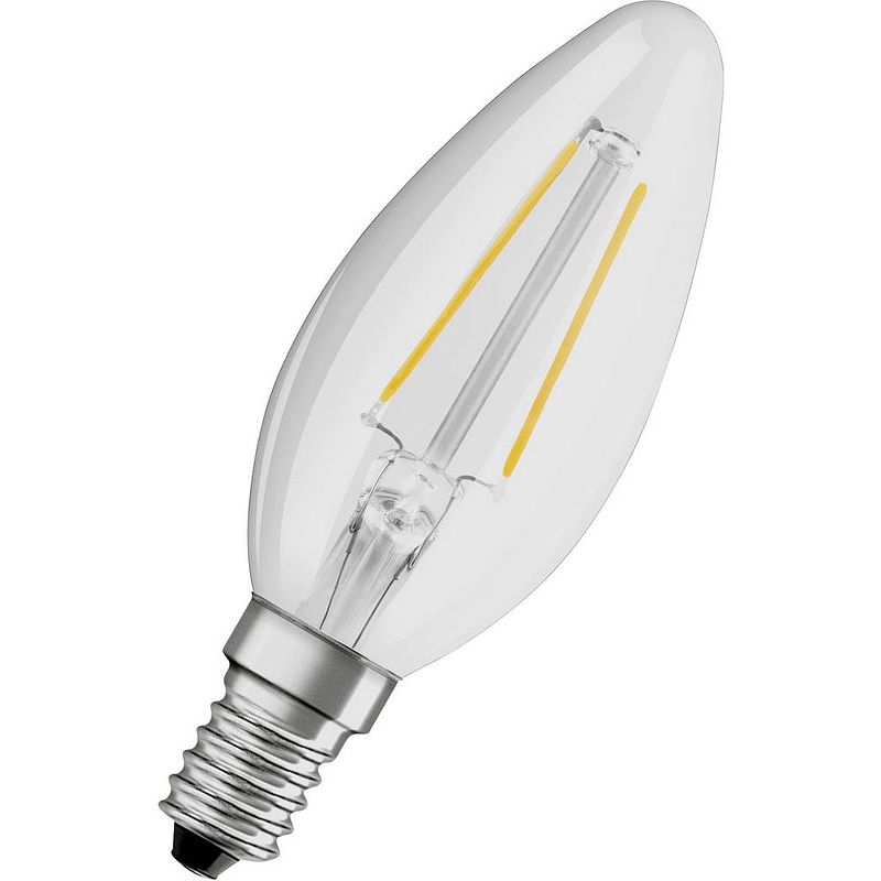 Foto van Osram 4058075436701 led-lamp energielabel f (a - g) e14 kaars 1.5 w = 15 w warmwit (ø x l) 35 mm x 100 mm 1 stuk(s)