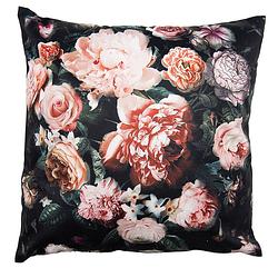 Foto van Clayre & eef kussenhoes 45x45 cm zwart roze polyester bloemen sierkussenhoes zwart sierkussenhoes