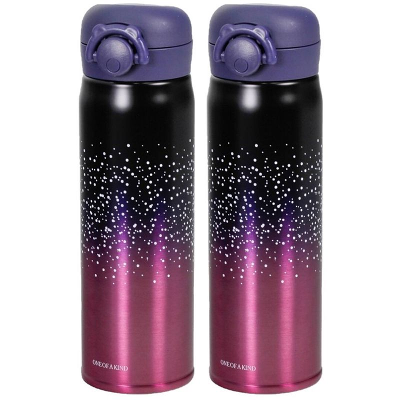 Foto van 2x stuks thermosfles / isoleerfles rvs voor onderweg 500 ml roze/zwart - thermosflessen