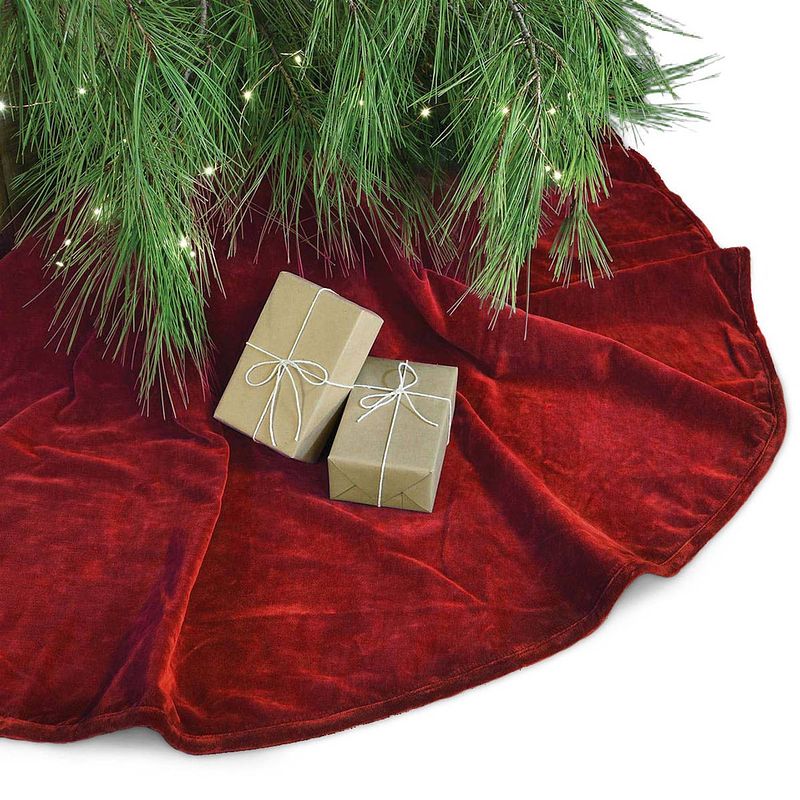 Foto van Kerstboomrok velvet rood d120 cm - kerstboomkleed - kerstboomrokken