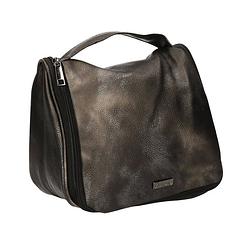 Foto van Toilettas/make-up tas zwart metallic voor dames 24 x 20 x 3 cm - toilettassen