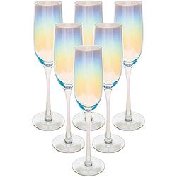 Foto van Set van 6x champagneglazen/flutes parelmoer fantasy 210 ml van glas - champagneglazen