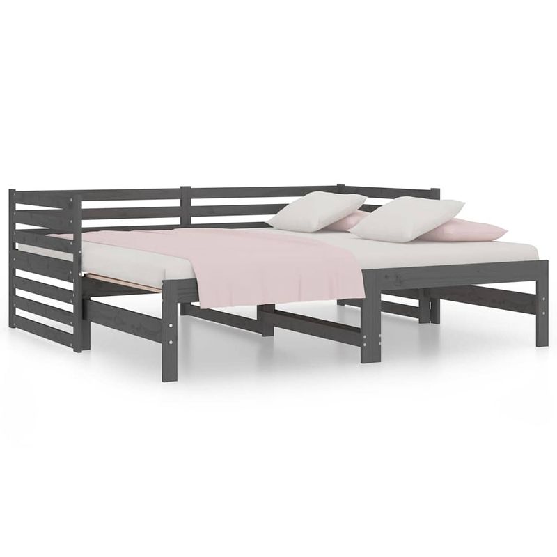 Foto van The living store slaapbank uitschuifbaar 2x(80x200) cm massief grenenhout grijs - bed