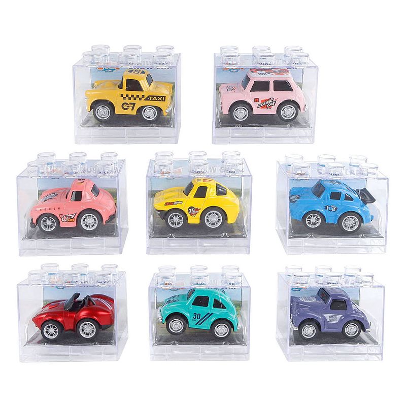 Foto van 2-play die-cast pull back auto in transparant doosje, 6cm