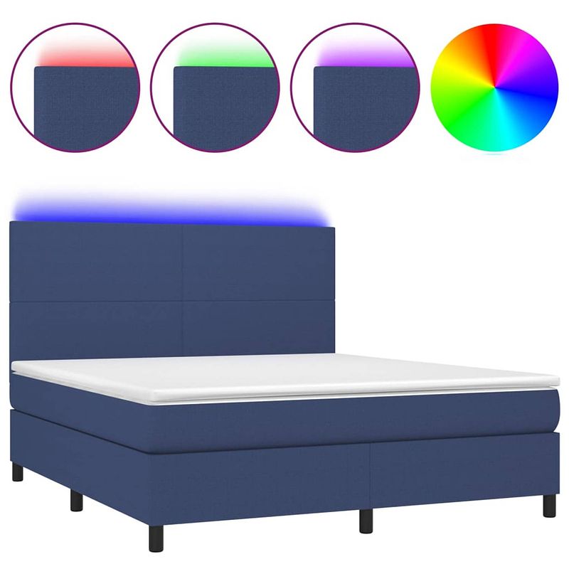 Foto van The living store boxspring met led 160x200 - blauw - pocketvering matras - huidvriendelijke topmatras