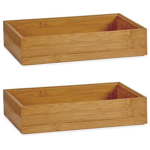 Foto van 2x stuks kast/lade/make-up organizers bamboe hout bakje 23 x 15 x 5 cm - make-up dozen