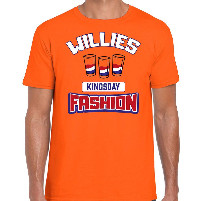 Foto van Oranje koningsdag t-shirt - willies kingsday fashion - shotjes - heren l - feestshirts