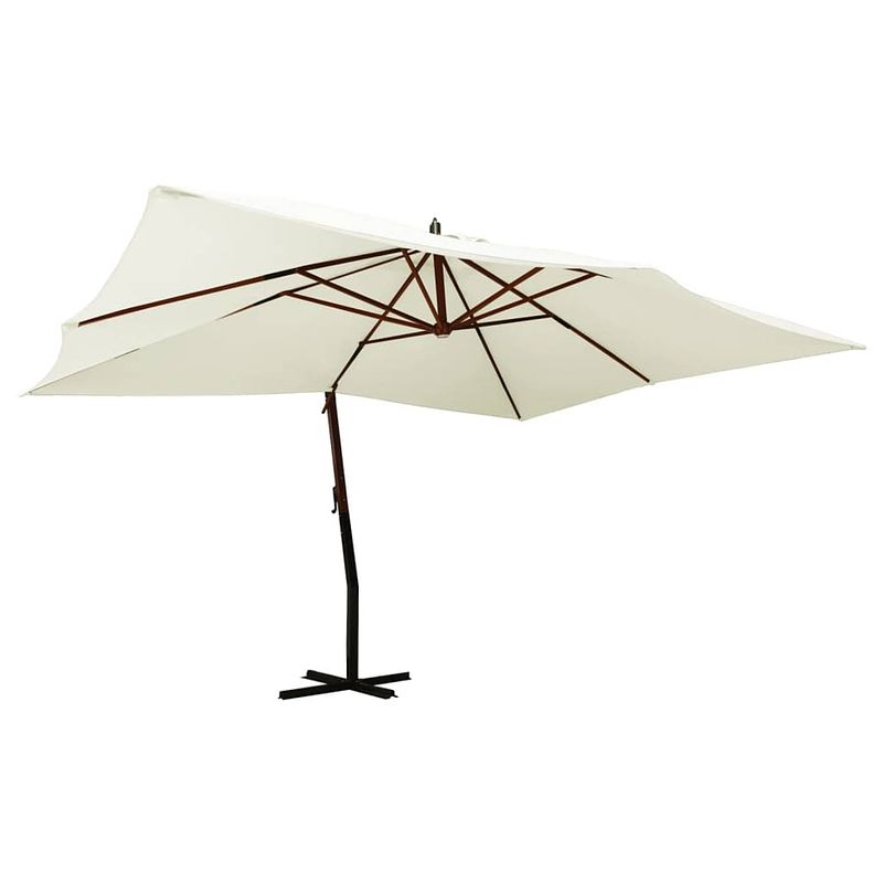 Foto van Vidaxl zweefparasol met houten paal 400x300 cm zandwit