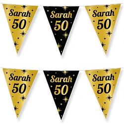 Foto van 2x stuks paperdreams vlaggenlijn - luxe sarah/50 jaar feest- 10m - goud/zwart - folie - vlaggenlijnen