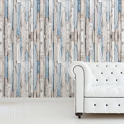 Foto van Walplus houtstroken - muur decoratie sticker - grijs/blauw - 4 bladen van 60x90 cm