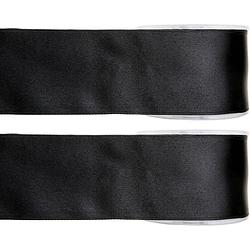 Foto van 2x zwarte satijnlint rollen 2,5 cm x 25 meter cadeaulint verpakkingsmateriaal - cadeaulinten