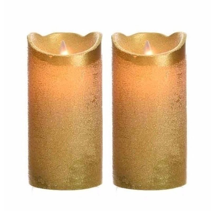 Foto van 2x stuks gouden led kaarsen flakkerend 15 cm