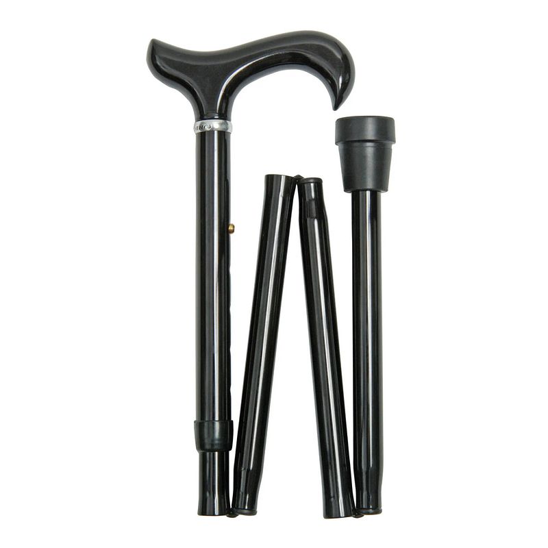 Foto van Classic canes opvouwbare wandelstok - zwart - aluminium - xl wandelstok - derby handvat - lengte 90 - 100 cm