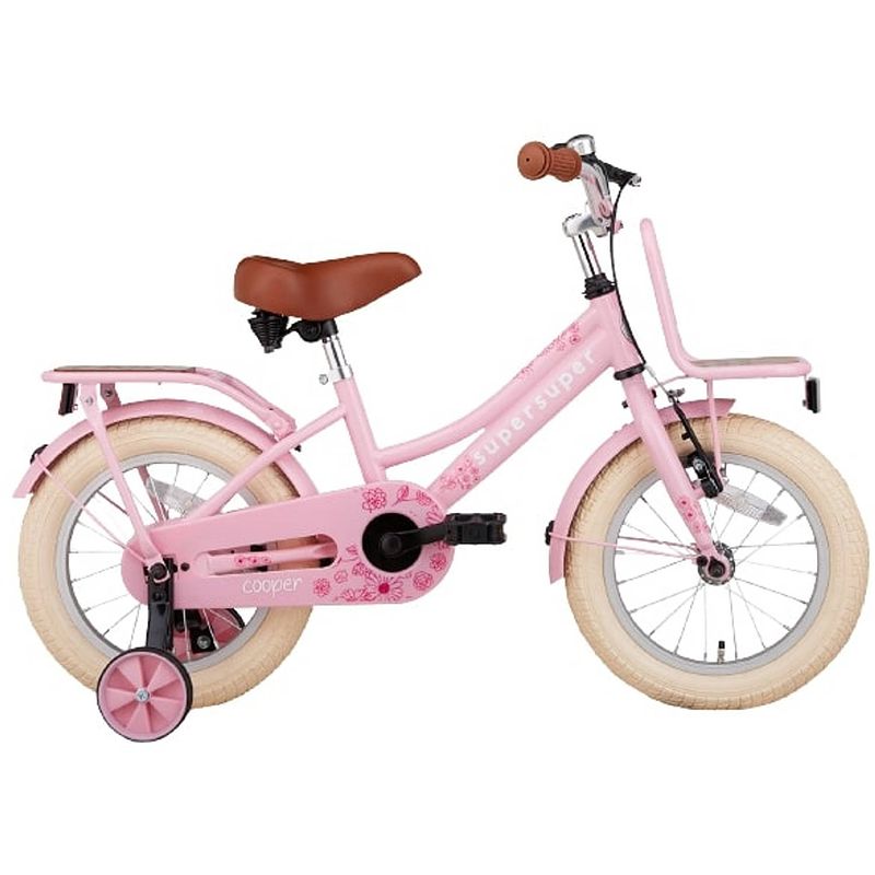 Foto van Supersuper meisjesfiets cooper 12 inch 21,5 cm meisjes terugtraprem roze