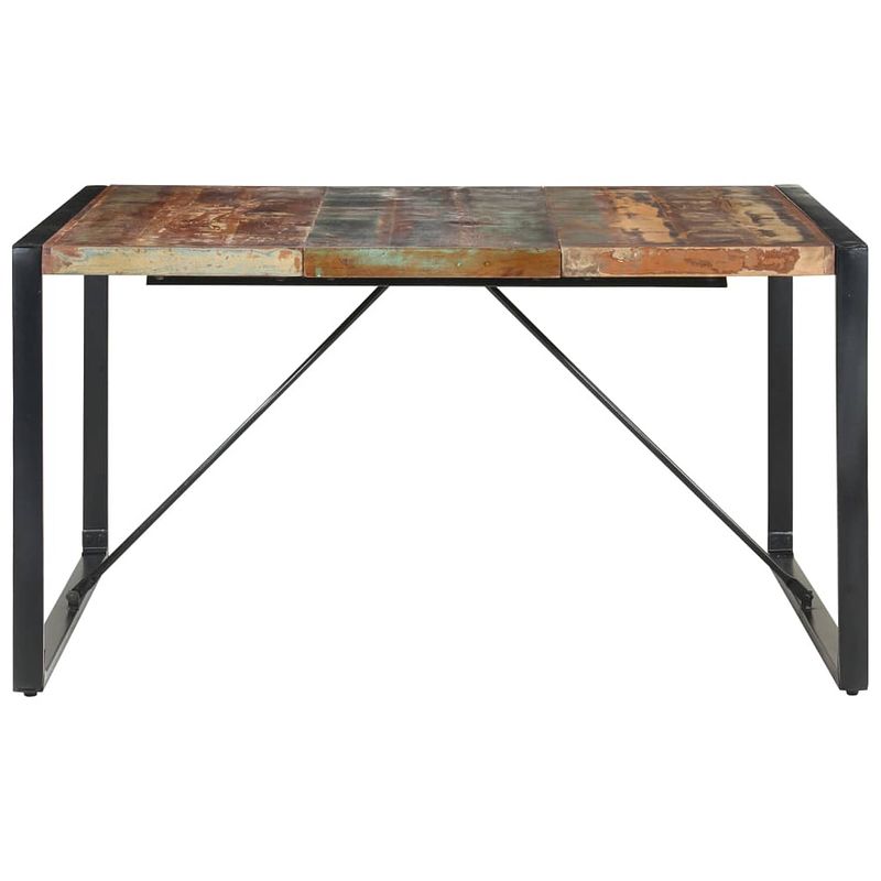 Foto van The living store industriële eettafel - 140x140x75cm - gerecycled hout en staal