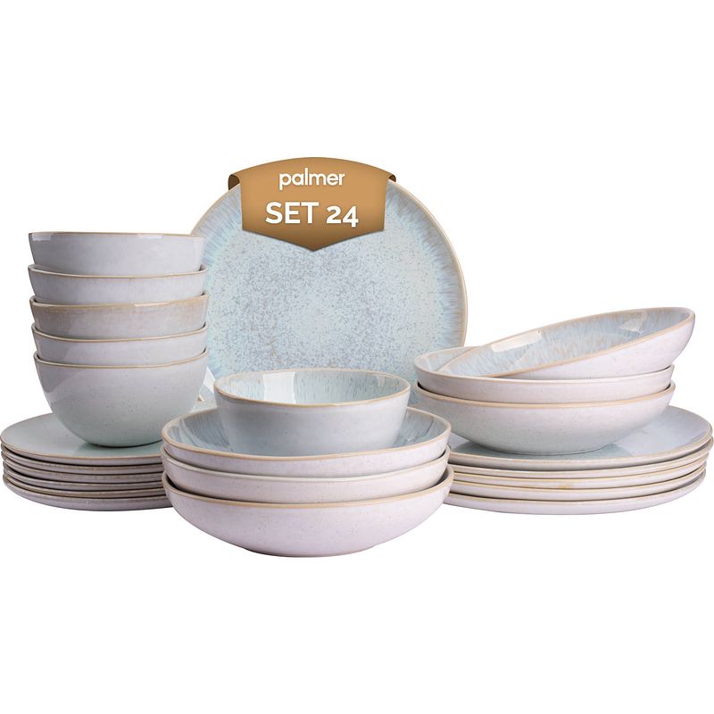 Foto van Palmer serviesset light blue sea stoneware 6-persoons 24-delig blauw