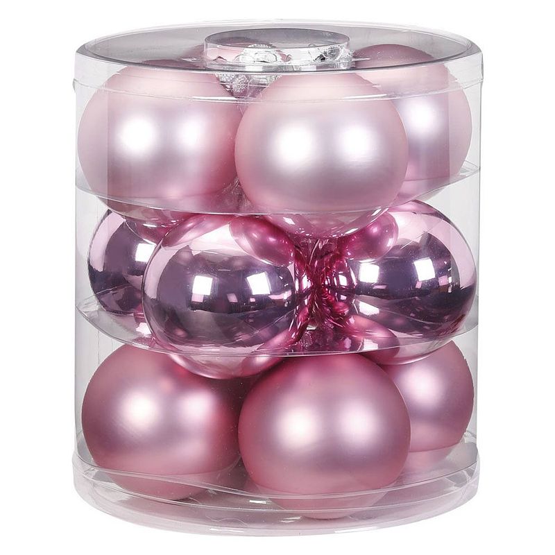 Foto van 36x stuks glazen kerstballen roze 8 cm glans en mat - kerstbal