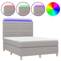 Foto van The living store boxspring met matras en led stof lichtgrijs 140x190 cm - bed