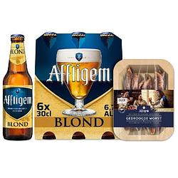 Foto van Affligem blond bier 6 x 30cl met olijcke klaasjes bij jumbo