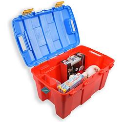 Foto van Stevige opberger 40 l rood & blauw opbergbox kofferbak kinderspeelgoed gereedschap lego boeken opbergdoos scharnier