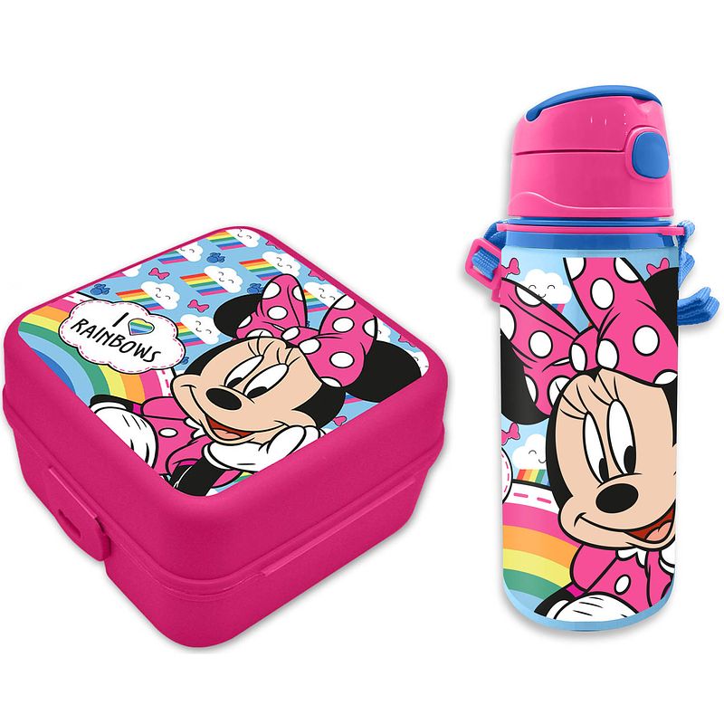 Foto van Disney minnie mouse lunchbox set voor kinderen - 2-delig - roze - kunststof/aluminium - lunchboxen