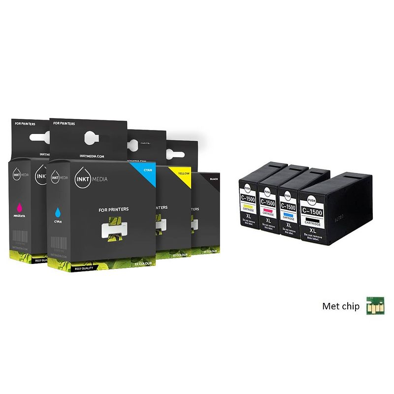 Foto van Inktmedia® - geschikt set canon pgi-1500xl bk c m y multi pack zwart, cyaan, magenta, geel hoge capaciteit