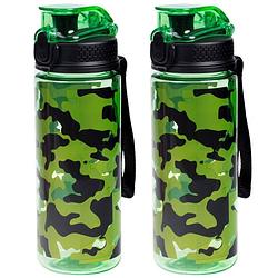 Foto van 2x sport bidon drinkfles/waterfles camouflage print groen 600 ml - drinkflessen