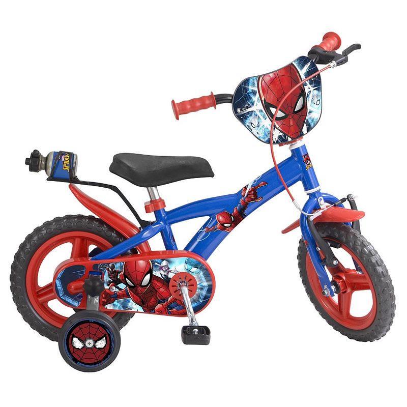 Foto van Marvel spiderman jongensfiets 12 inch 21,5 cm jongens knijprem blauw/rood