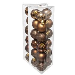 Foto van 36x stuks kerstballen bruin glans en mat kunststof 3 cm - kerstbal