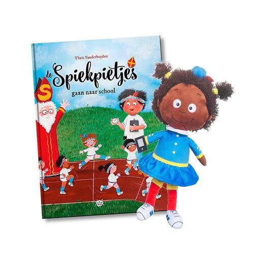 Foto van De spiekpietjes, pakket pop meisje donker + de spiekpietjes gaan naar school (voordeelpakket boek + donker spiekgrietje) (voordeelpakket) - thaïs