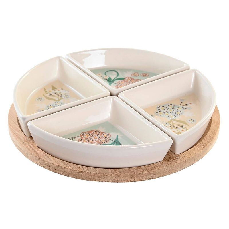 Foto van Snackdienblad dkd home decor 21,5 x 21,5 x 1 cm beige wit keramiek traditioneel